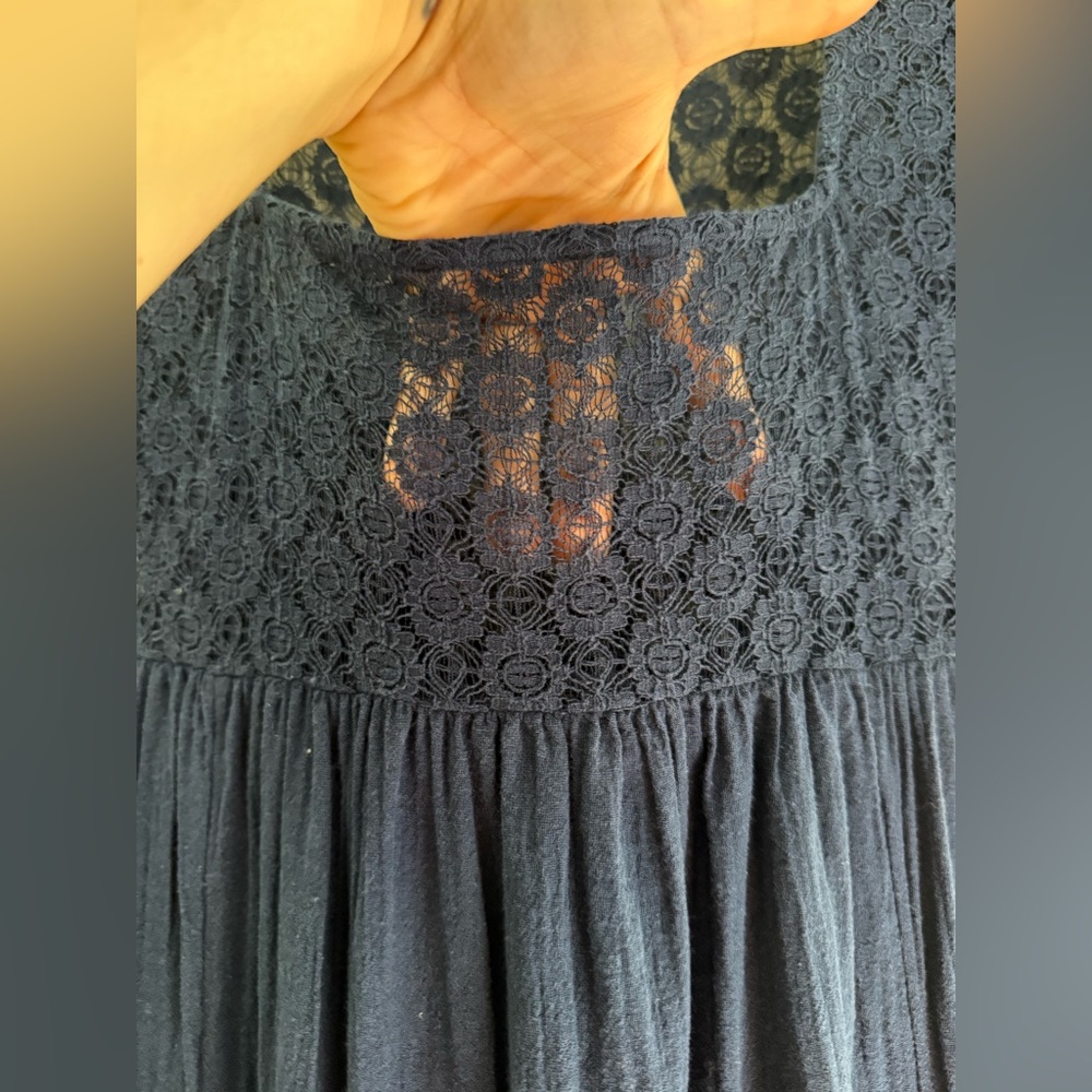 Free People Bring the Romance Handkerchief Hem Lace Maxi Dress in Navy Blue - S - Picture 6 of 13